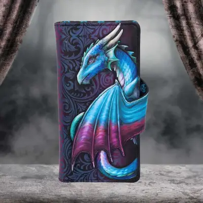 Figurine dragon take flight blue embossed wallet
